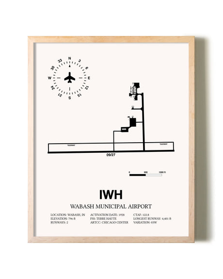 Wabash Municipal Airport framed wall art in white frame