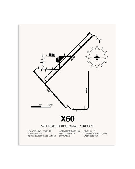 Gray Williston Regional Airport framed poster displayed in an airplane hangar