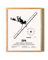 Spartanburg Downtown Memorial Airport / Simpson Field framed print in natural wood frame
