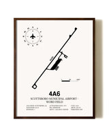 Scottsboro Municipal Airport - Word Field aviation print in walnut frame