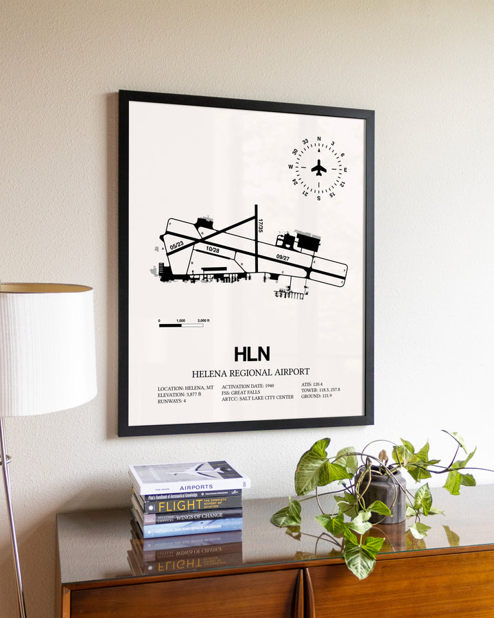 Helena Regional Airport aviation wall décor in black wood frame