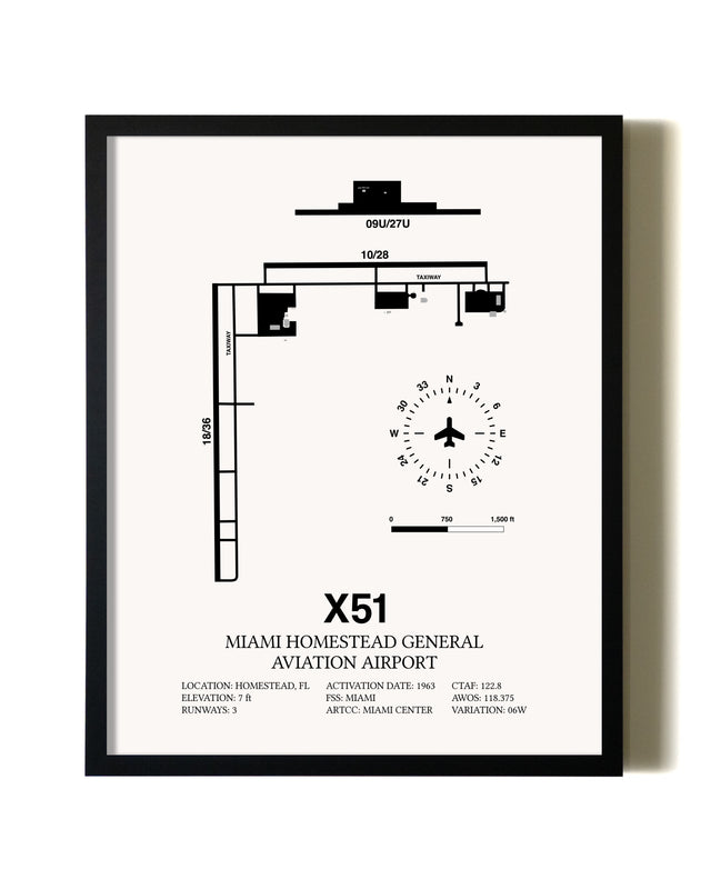 Framed Miami Homestead General Aviation Airport wall art poster in black frame