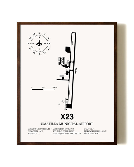 Umatilla Municipal Airport aviation print in walnut frame