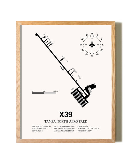 Tampa North Aero Park framed print in natural wood frame
