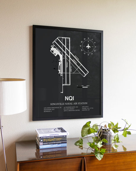 Gray Framed Kingsville Naval Air Station wall art poster in black frame