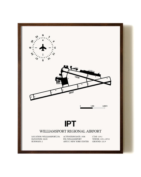 Williamsport Regional Airport aviation print in walnut frame
