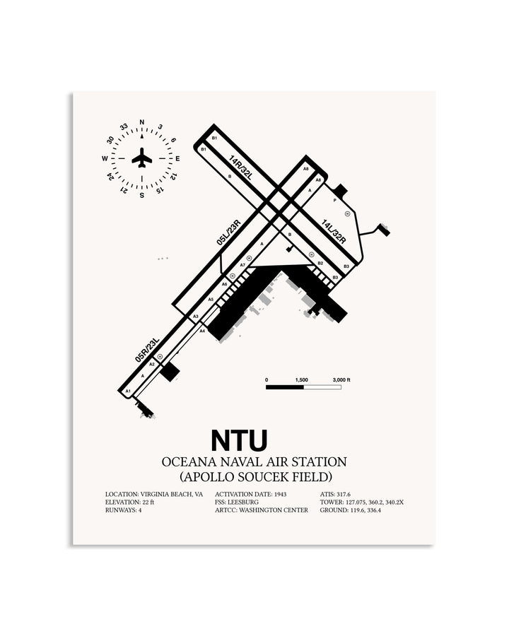 Gray Oceana Naval Air Station (Apollo Soucek Field) framed poster displayed in an airplane hangar