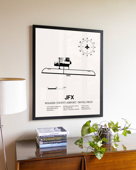 Walker County Airport / Bevill Field aviation wall décor in black wood frame