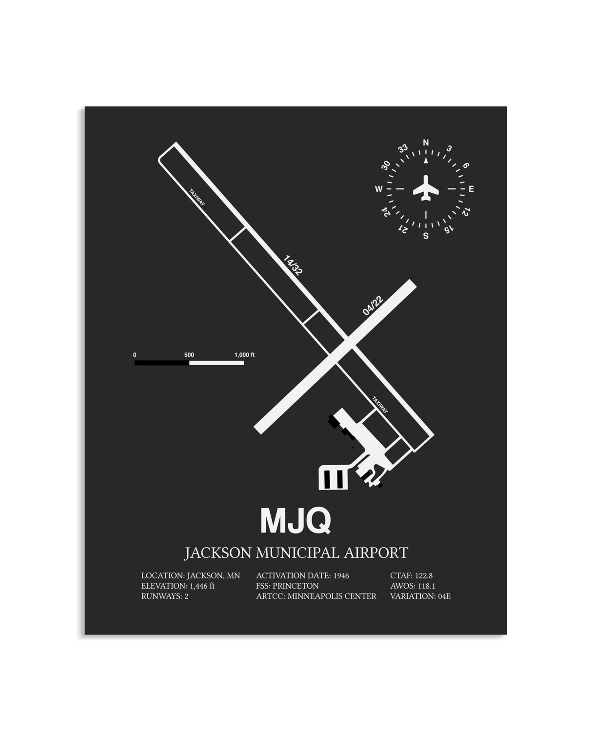 Gray Framed Jackson Municipal Airport layout wall art poster