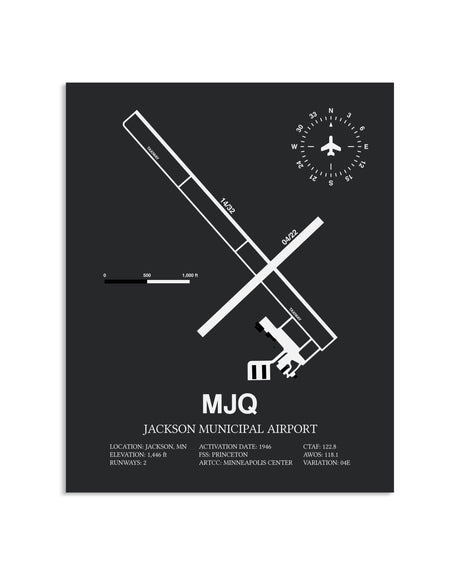 Gray Framed Jackson Municipal Airport layout wall art poster