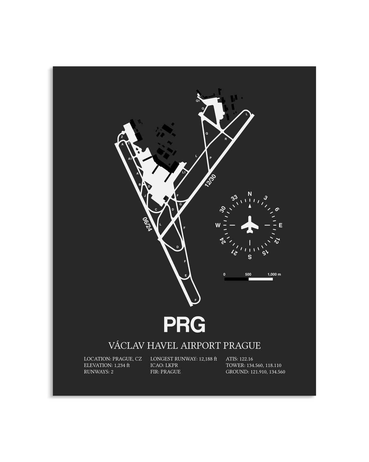 Gray Framed Vaclav Havel Airport Prague layout wall art poster