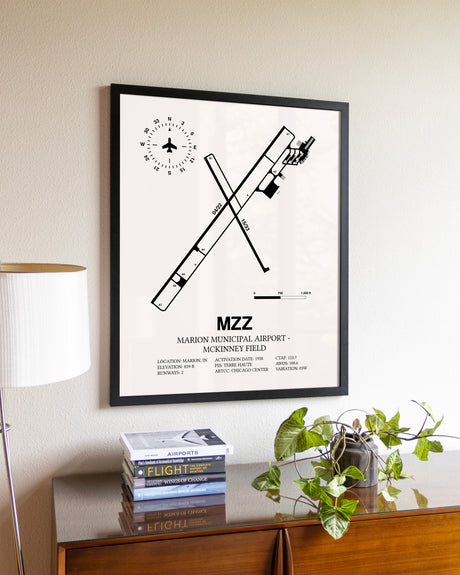 Marion Municipal Airport-McKinney Field aviation wall décor in black wood frame