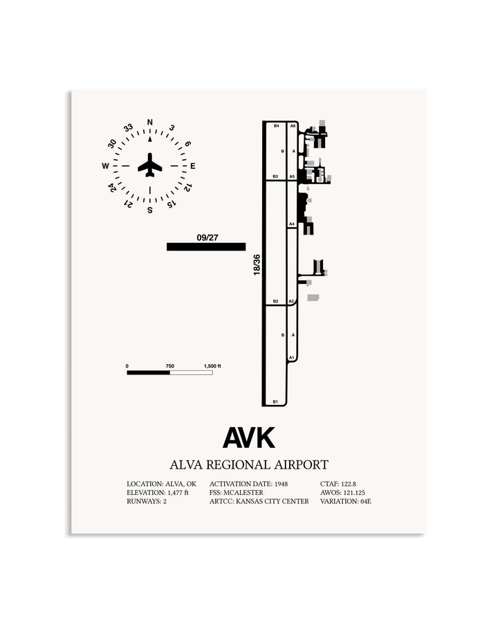 Gray Alva Regional Airport framed poster displayed in an airplane hangar