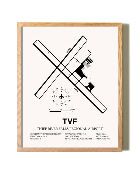 Thief River Falls Regional Airport framed print in natural wood frame