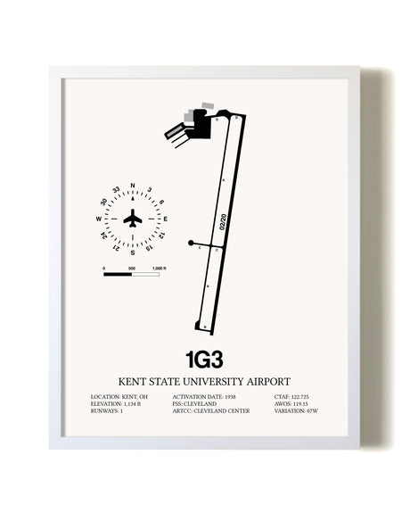Kent State University Airport airport map poster in oak frame