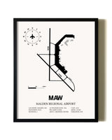 Framed Malden Regional Airport wall art poster in black frame
