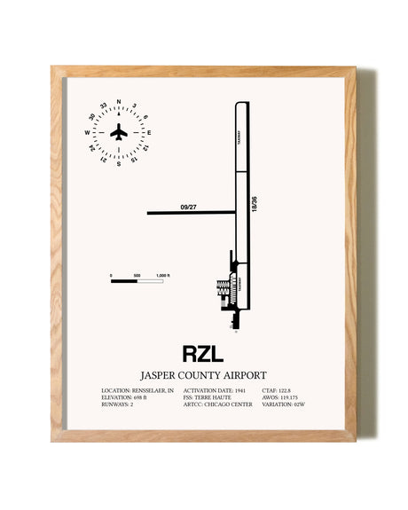 Jasper County Airport framed print in natural wood frame