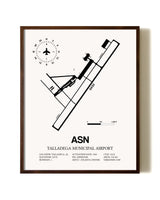 Talladega Municipal Airport aviation print in walnut frame