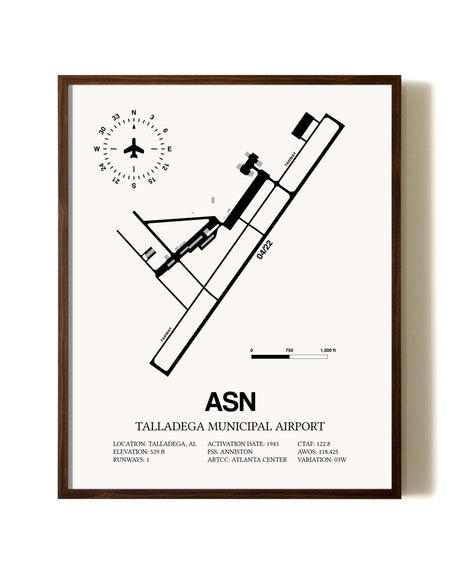 Talladega Municipal Airport aviation print in walnut frame
