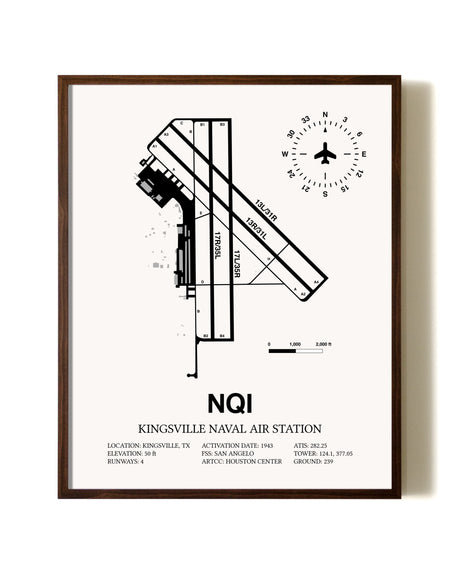 Kingsville Naval Air Station aviation print in walnut frame