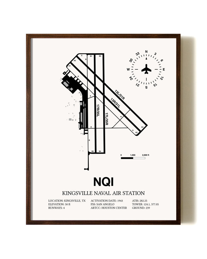 Kingsville Naval Air Station aviation print in walnut frame