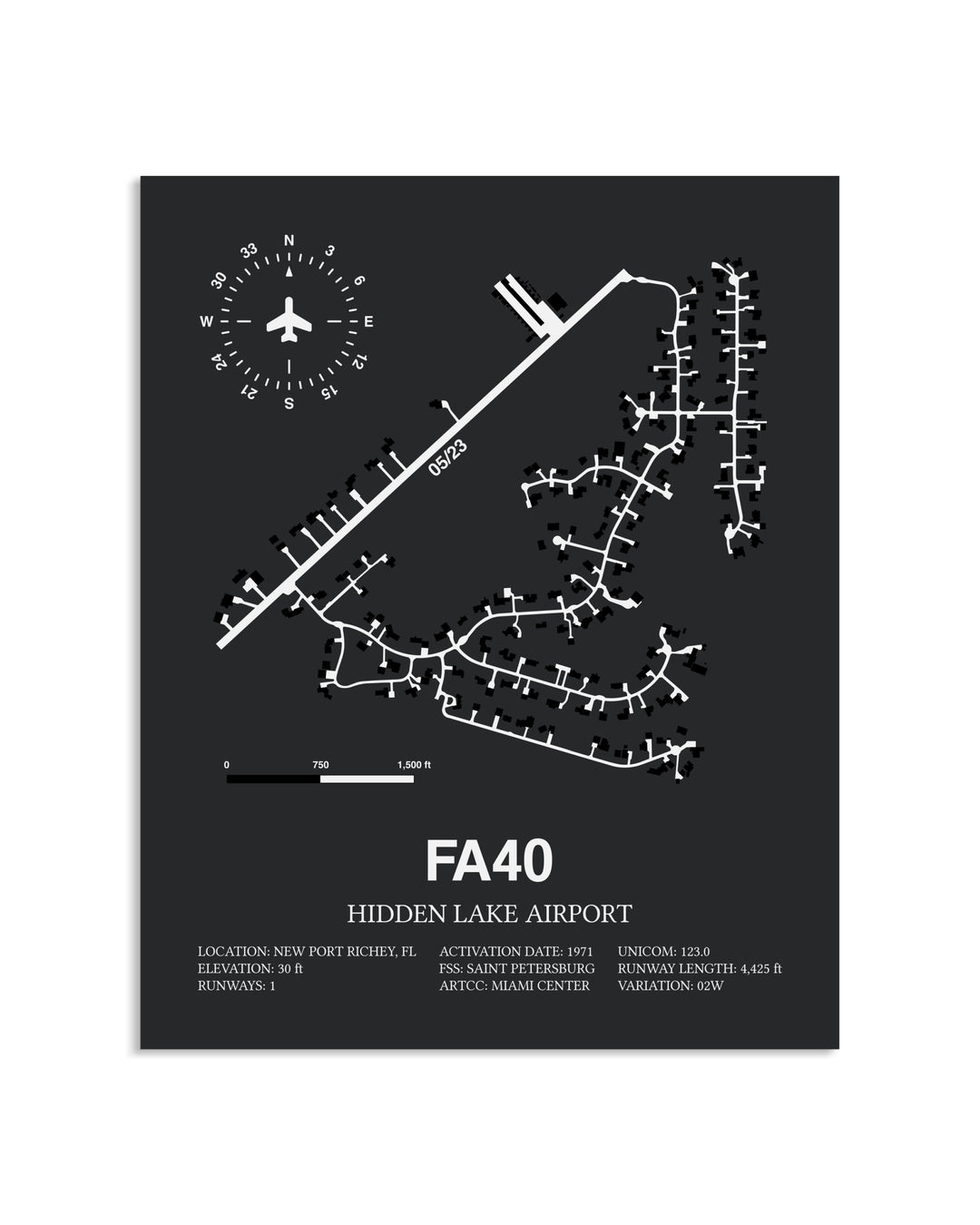 Gray Framed Hidden Lake Airport layout wall art poster
