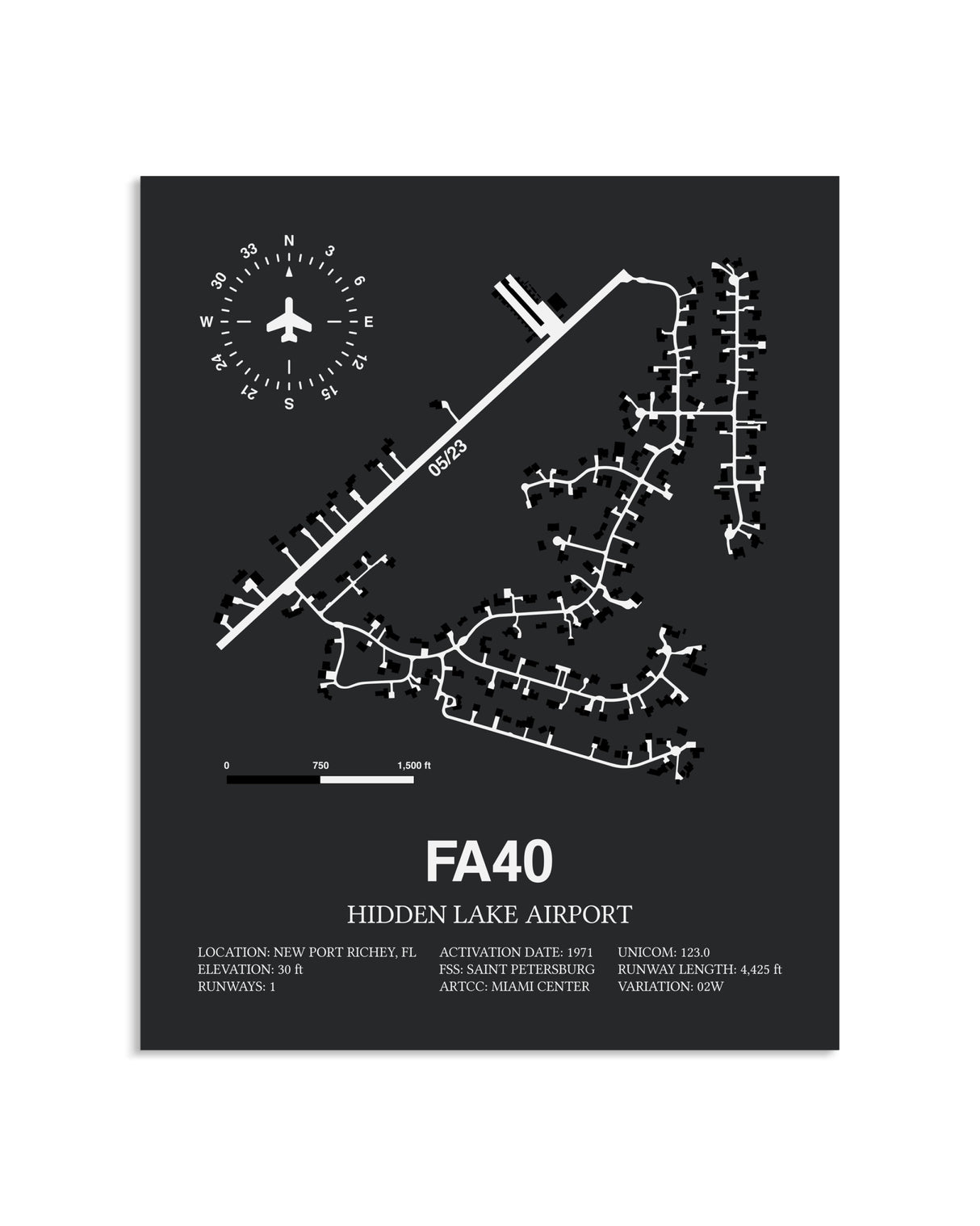 Gray Framed Hidden Lake Airport layout wall art poster