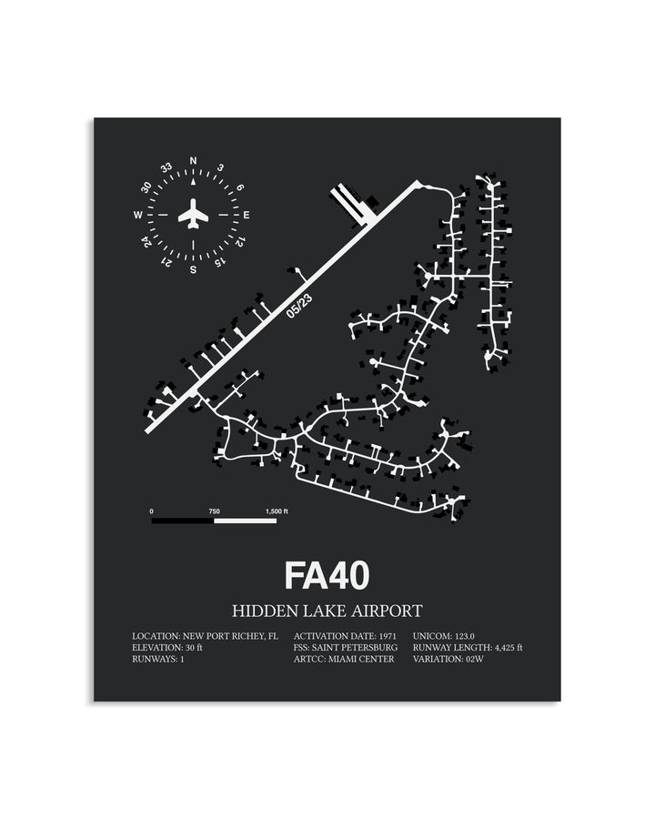 Gray Framed Hidden Lake Airport layout wall art poster