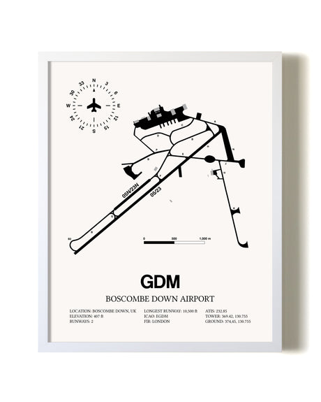 Boscombe Down Airport airport map poster in oak frame