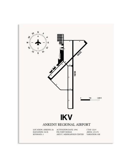 Gray Ankeny Regional Airport framed poster displayed in an airplane hangar