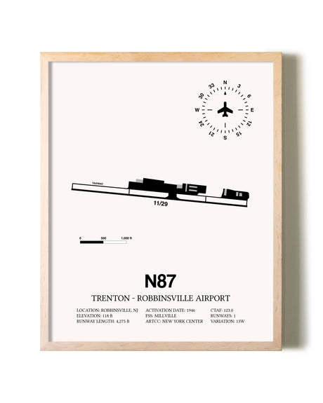 Trenton-Robbinsville Airport framed wall art in white frame