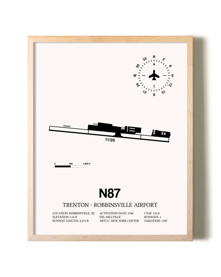 Trenton-Robbinsville Airport framed wall art in white frame