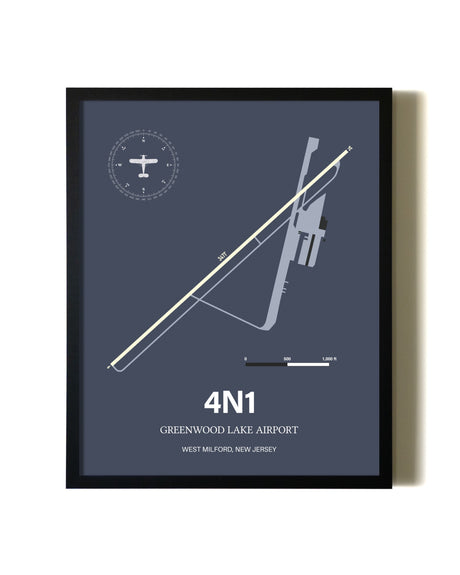 Blue and Cream Framed Greenwood Lake Airport layout wall art poster