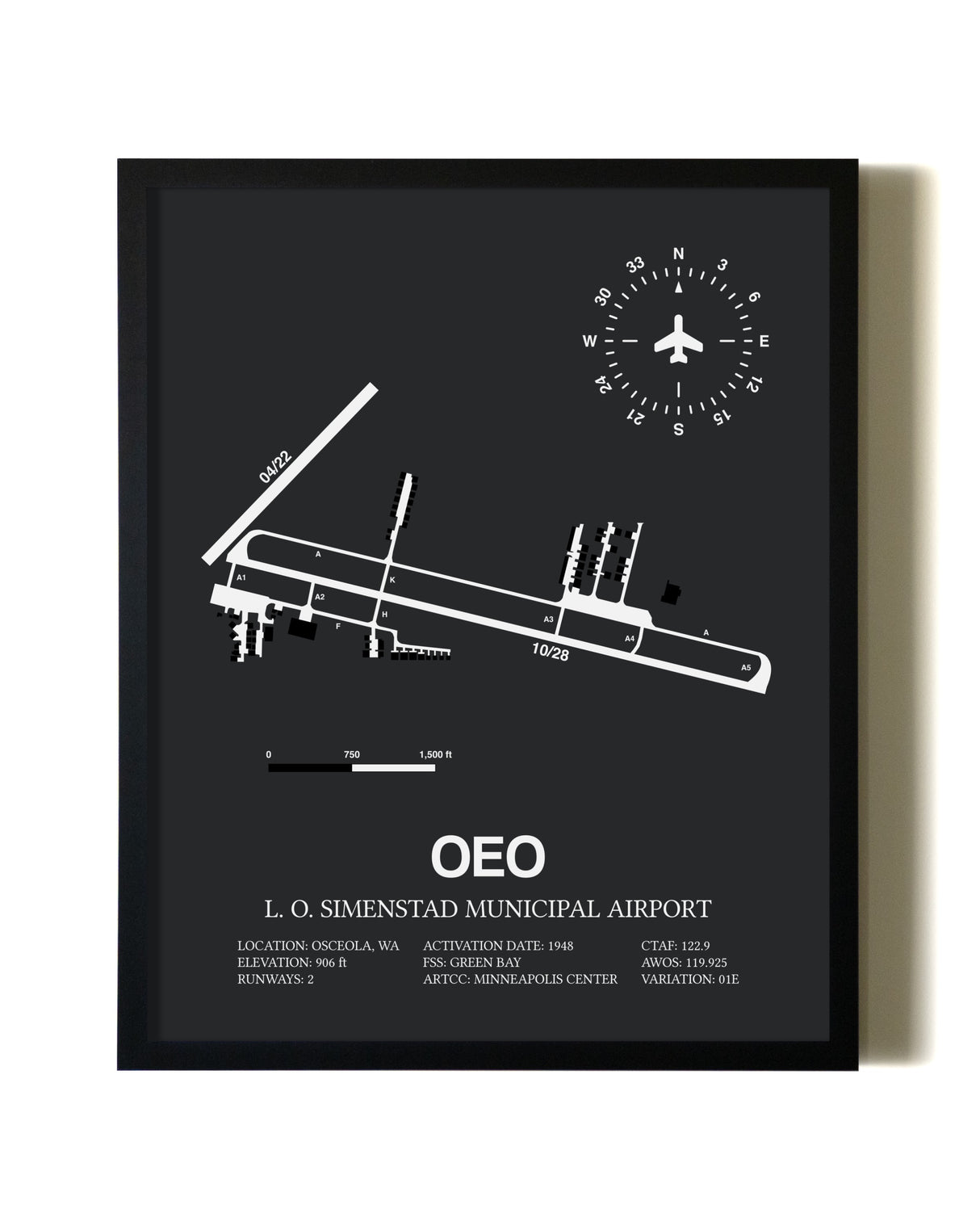 Unframed L. O. Simenstad Municipal Airport map print poster