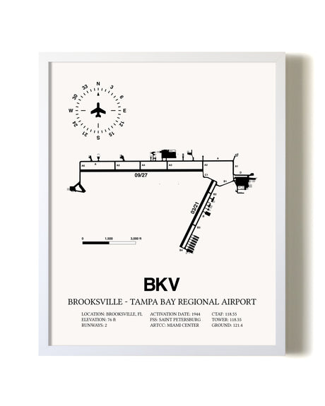 Brooksville-Tampa Bay Regional Airport airport map poster in oak frame
