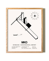 Muskogee-Davis Regional Airport framed print in natural wood frame