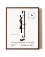 Olive Branch Airport / Taylor Field aviation print in walnut frame