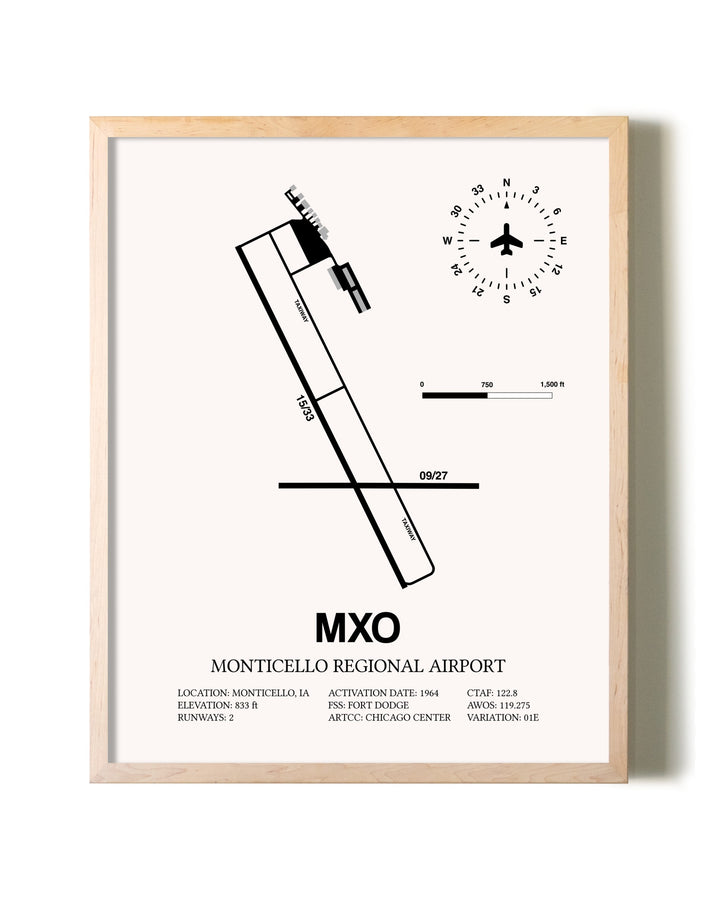 Monticello Regional Airport framed wall art in white frame