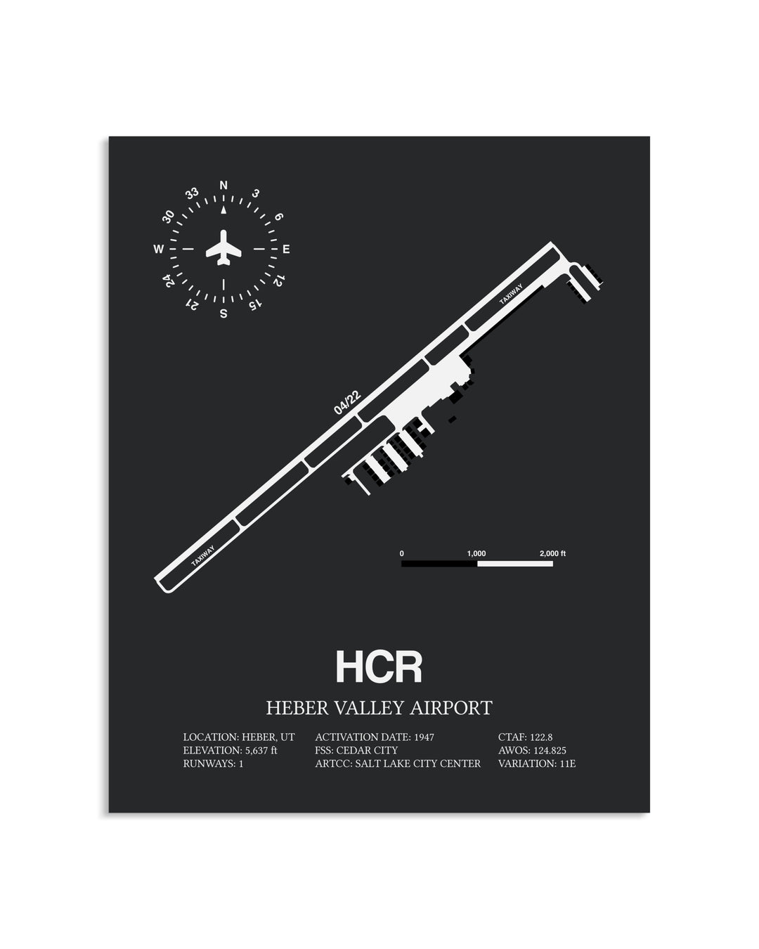 Gray Framed Heber Valley Airport layout wall art poster
