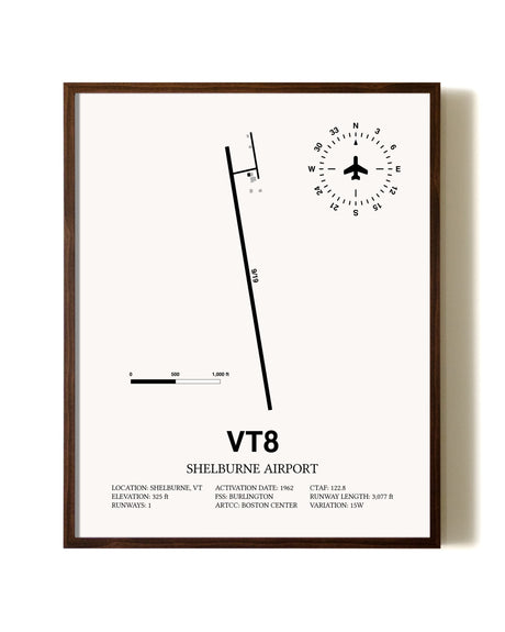 Shelburne Airport aviation print in walnut frame