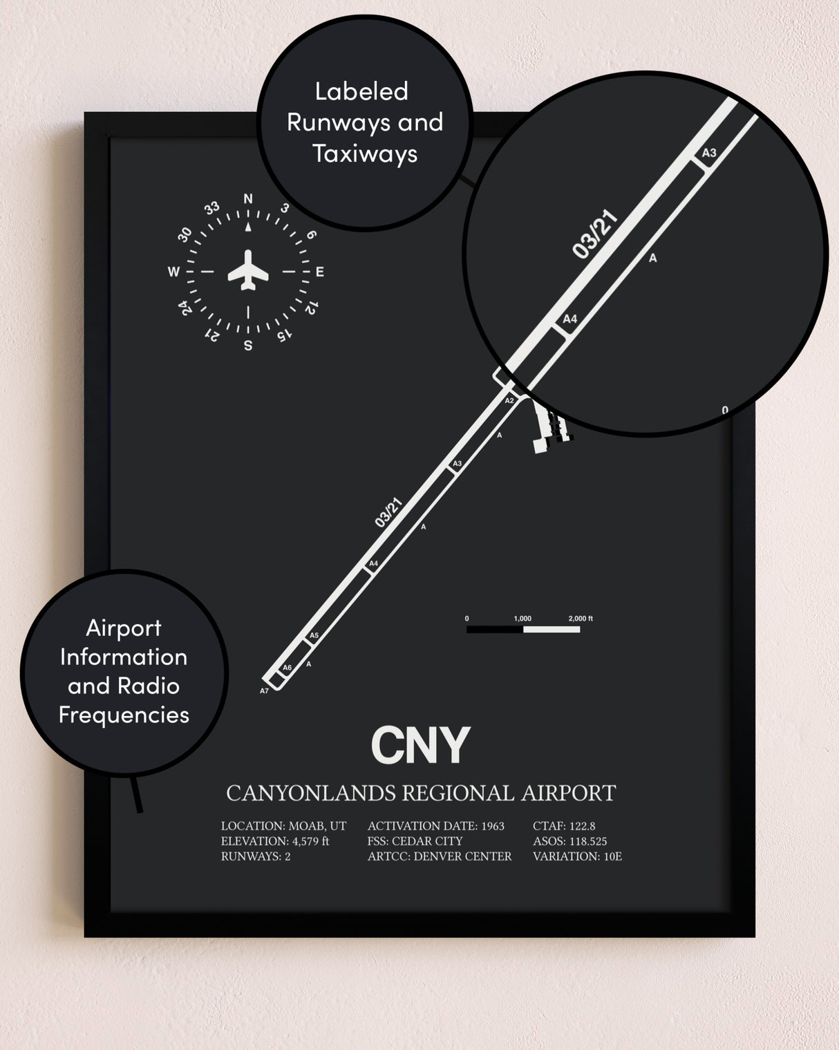 Canyonlands Regional Airport poster size comparison chart