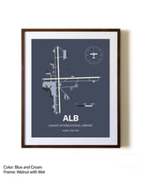 Albany International Airport aviation print in walnut frame with mat
