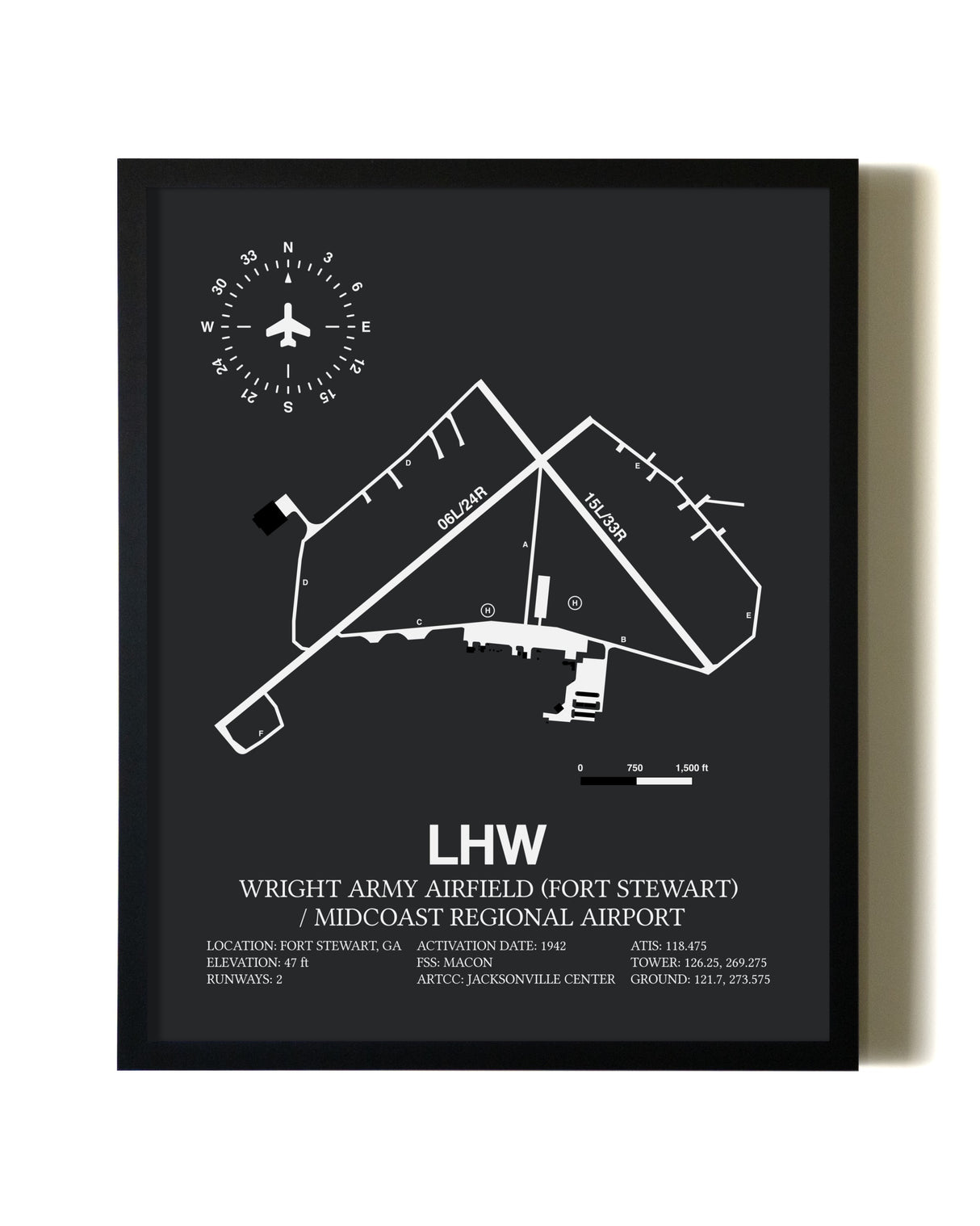 Unframed Wright Army Airfield (Fort Stewart) / Midcoast Regional Airport map print poster