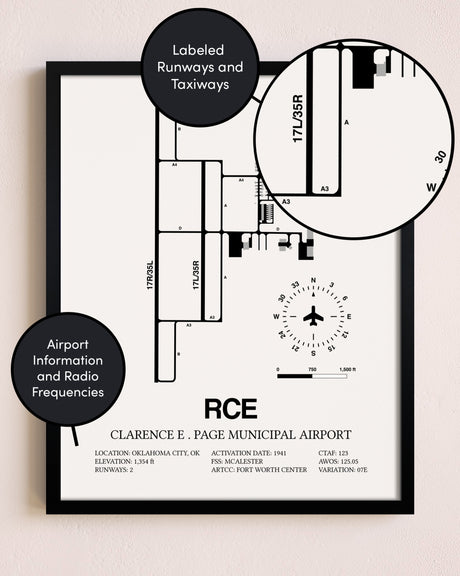Framed Clarence E. Page Municipal Airport layout wall art poster