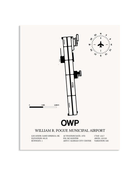 Gray William R. Pogue Municipal Airport framed poster displayed in an airplane hangar