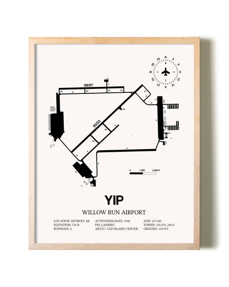 Willow Run Airport framed wall art in white frame
