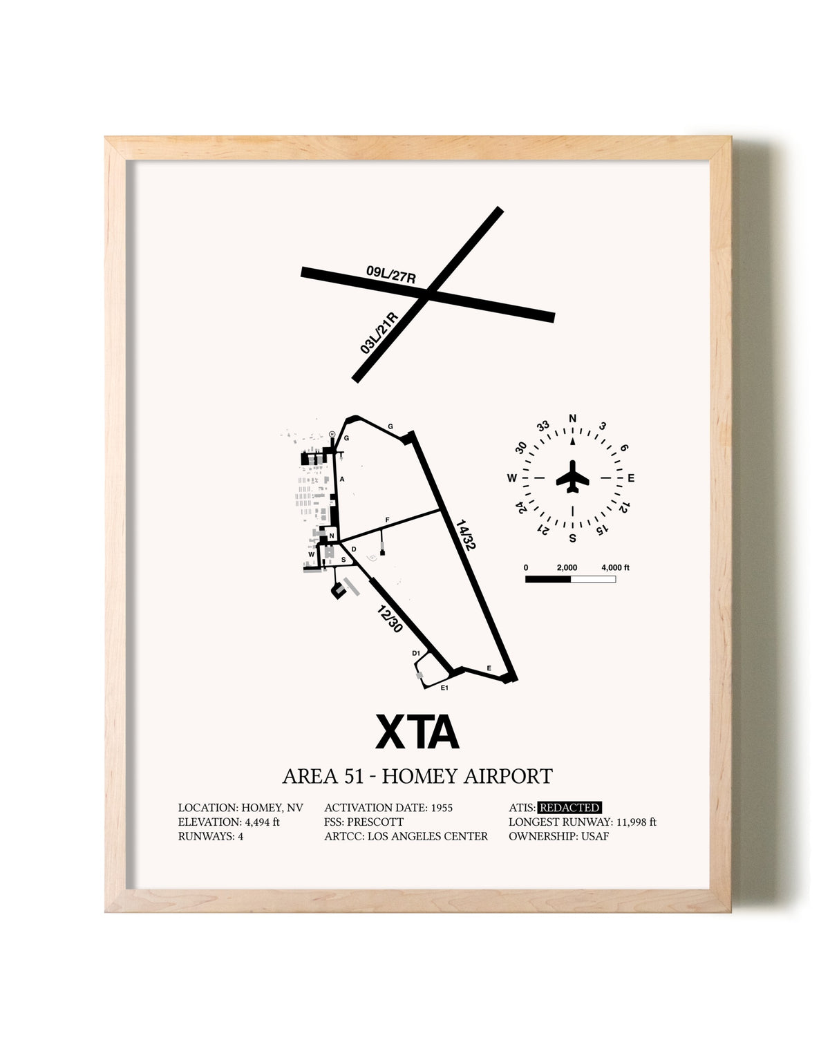 Homey Airport - Area 51 framed wall art in white frame