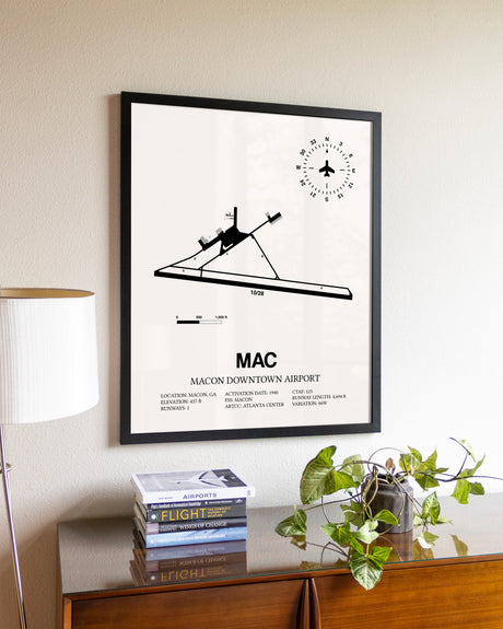 Macon Downtown Airport aviation wall décor in black wood frame