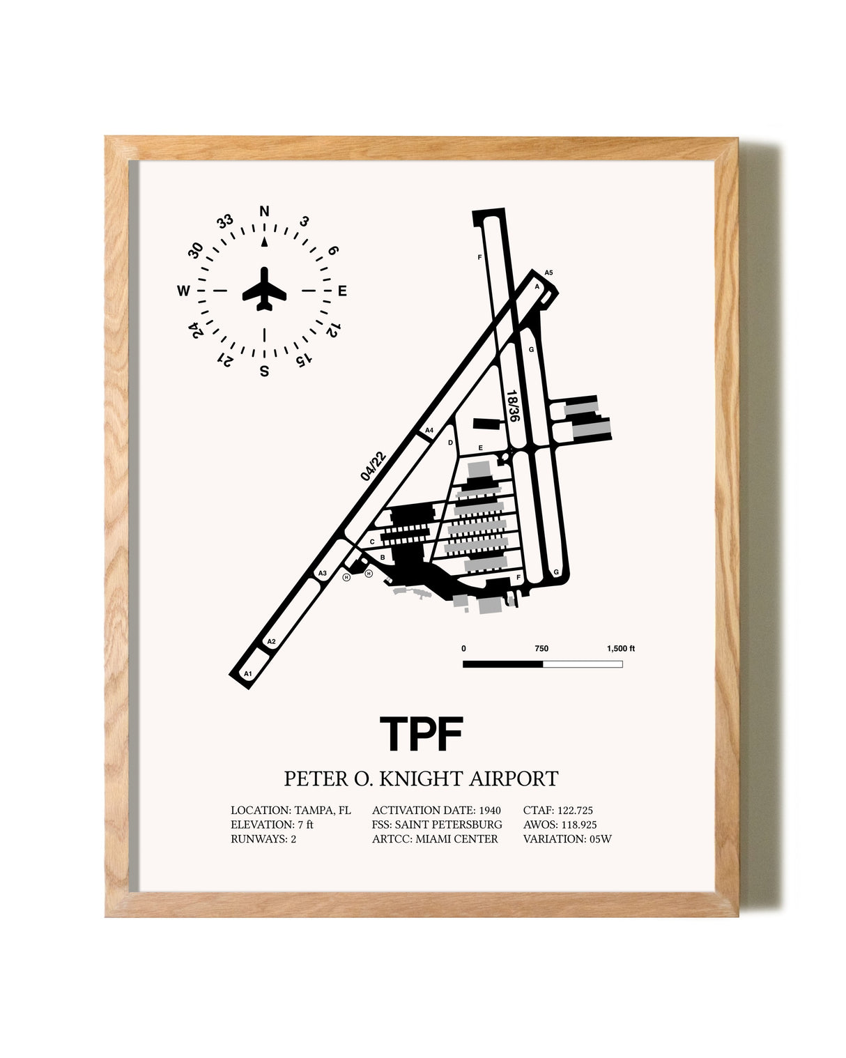 Peter O. Knight Airport framed print in natural wood frame