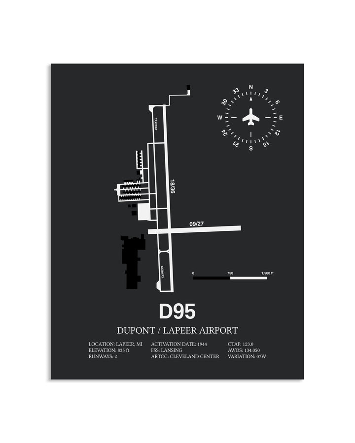 Gray Framed Dupont / Lapeer Airport layout wall art poster